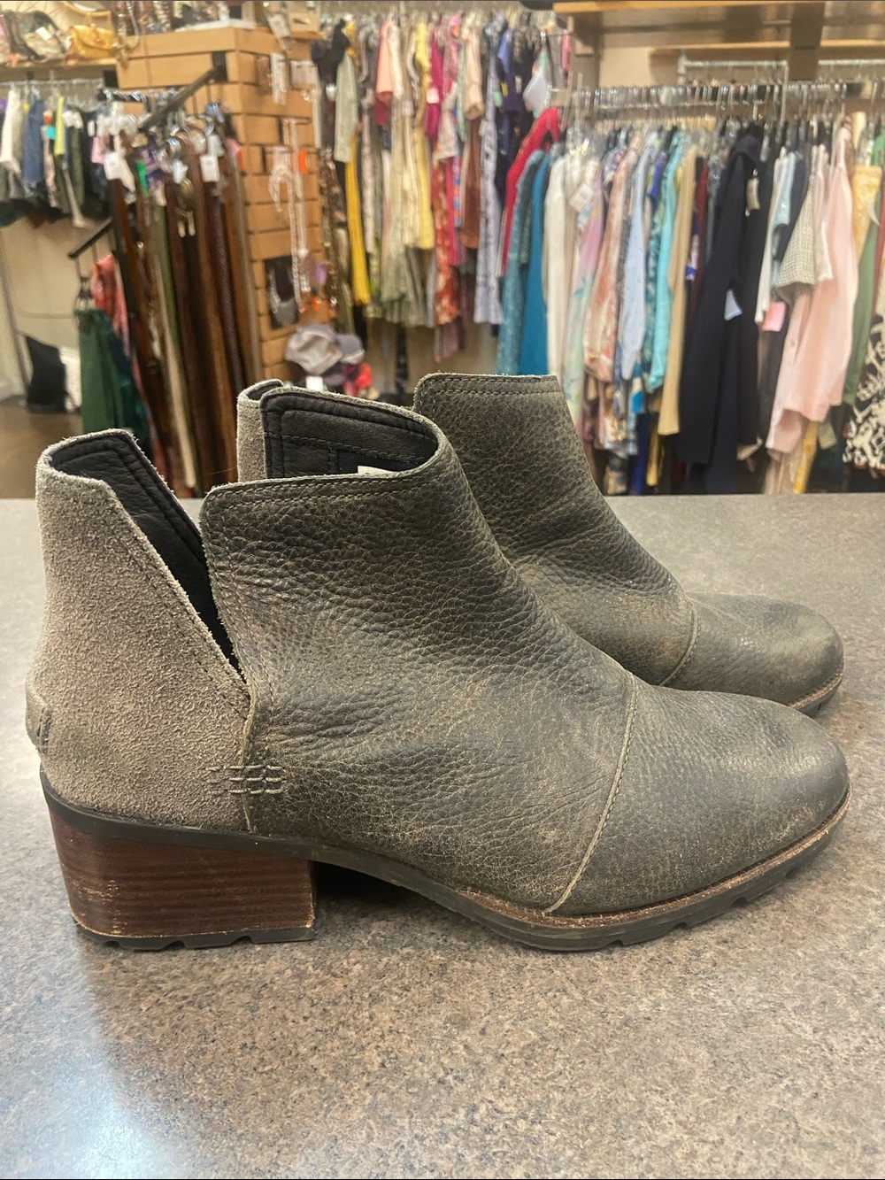 Sorel Ankle Boots in Charcoal Gray and Taupe